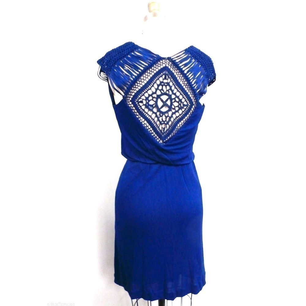 Hot Bodycon Cluny Jersey Dress Bright Blue Macrame Back XS SOLD OUT NWT $358